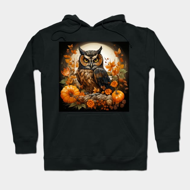 Farmhouse Fall Pumpkin Nature Harvest Autumn Owl Sunflower Hoodie by Spit in my face PODCAST